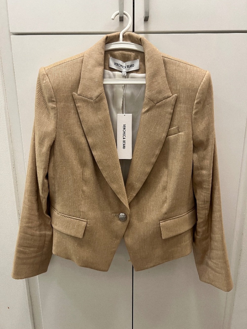 Veronica Beard Hosanna Dickey Beige Cropped Single-Button Blazer Size 16
